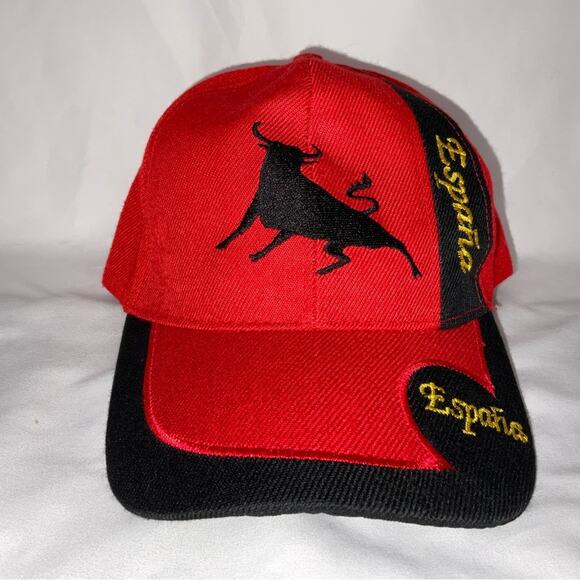 RED ESPANA SPAIN BLACK BULL SOUVENIR BASEBALL BALL CAP HAT ADJUSTABLE UNISEX - Picture 1 of 8